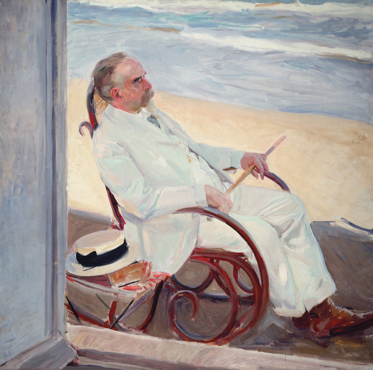 Antonio García na praia de Joaquín Sorolla
