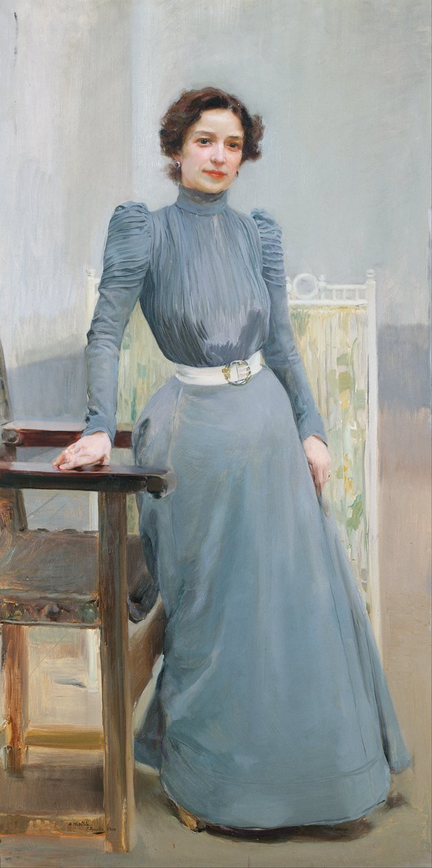 Clotilde em um vestido cinza de Joaquín Sorolla