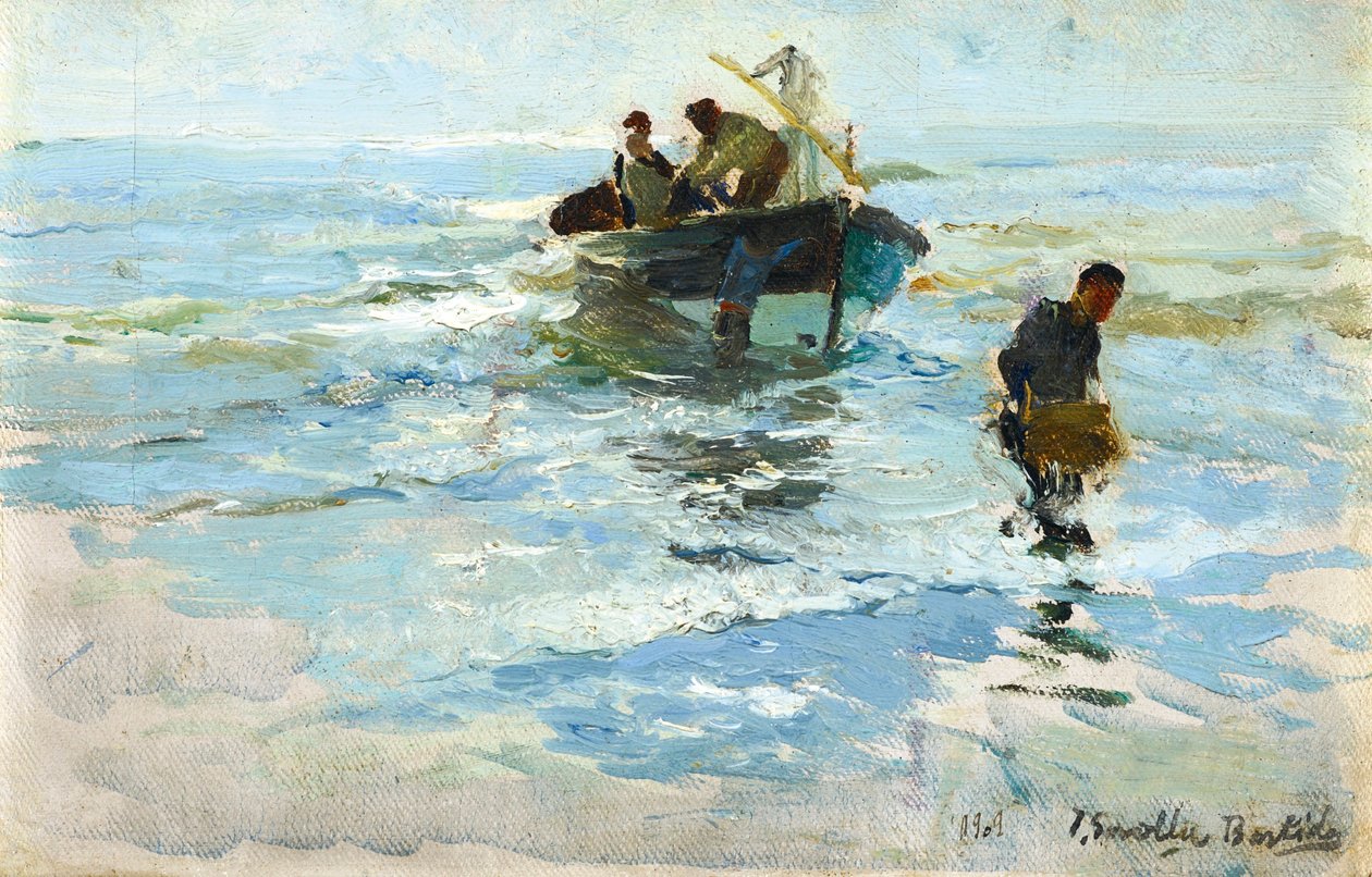 Pegando o barco, praia de Valência de Joaquín Sorolla