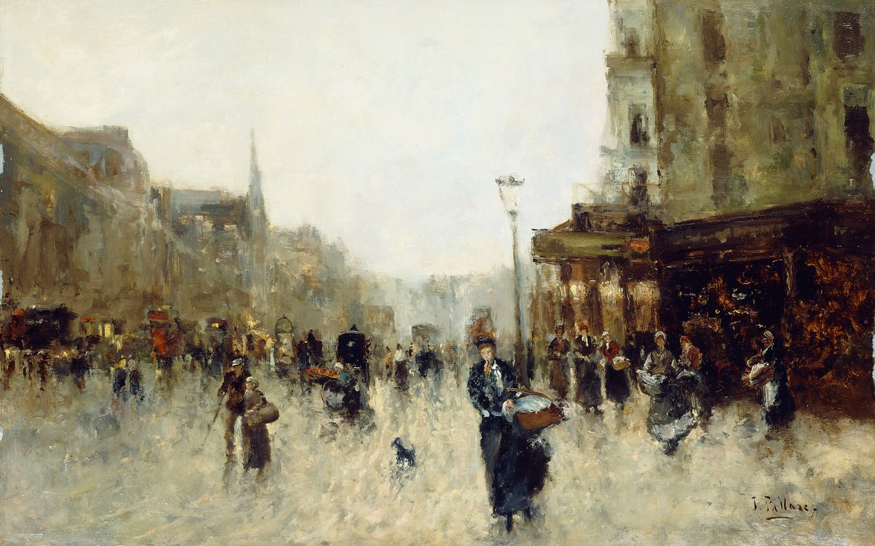 Uma cena de rua parisiense (óleo no painel) de Joaquín Pallarés Allustante