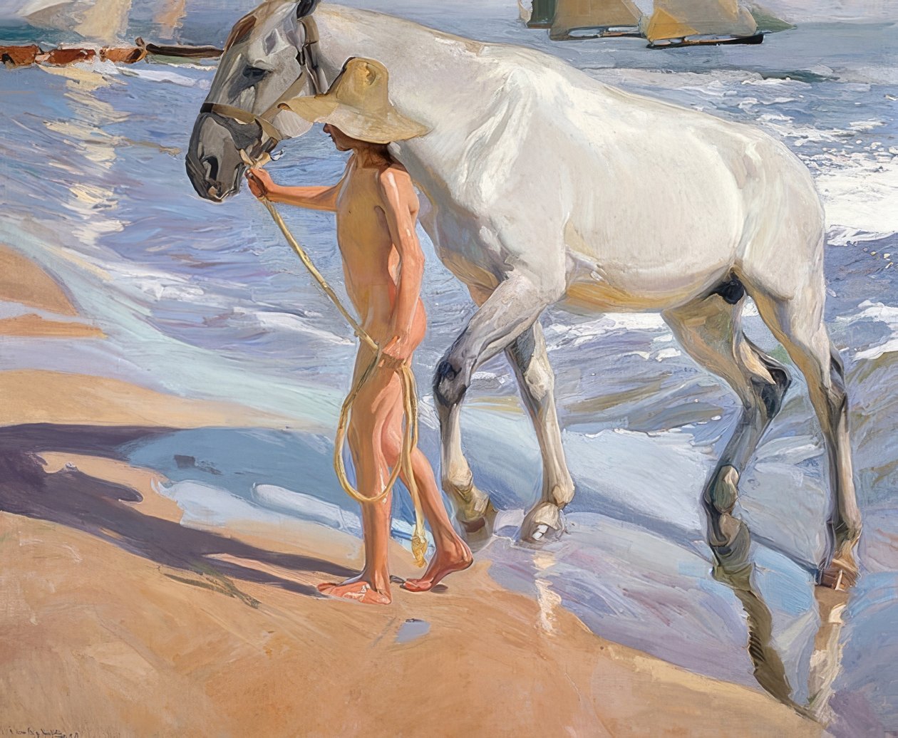 O banho de cavalo. 1909 de Joaquín Sorolla