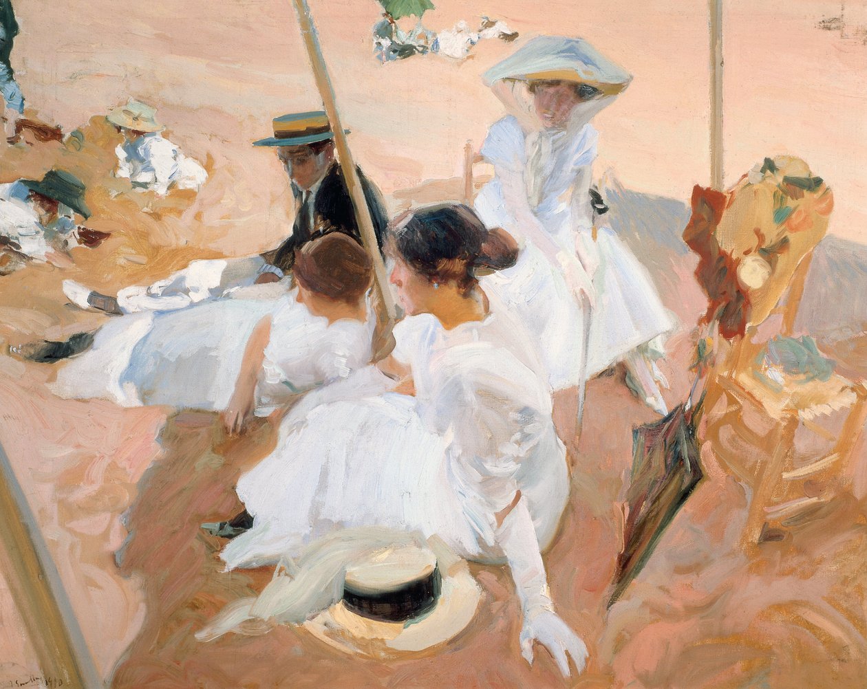 Sob o toldo, na praia de Zarauz de Joaquín Sorolla