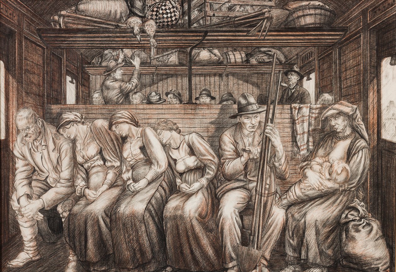 Italian Harvesters Traveling, c.1924 (lápis e giz sobre papel) de Job Nixon