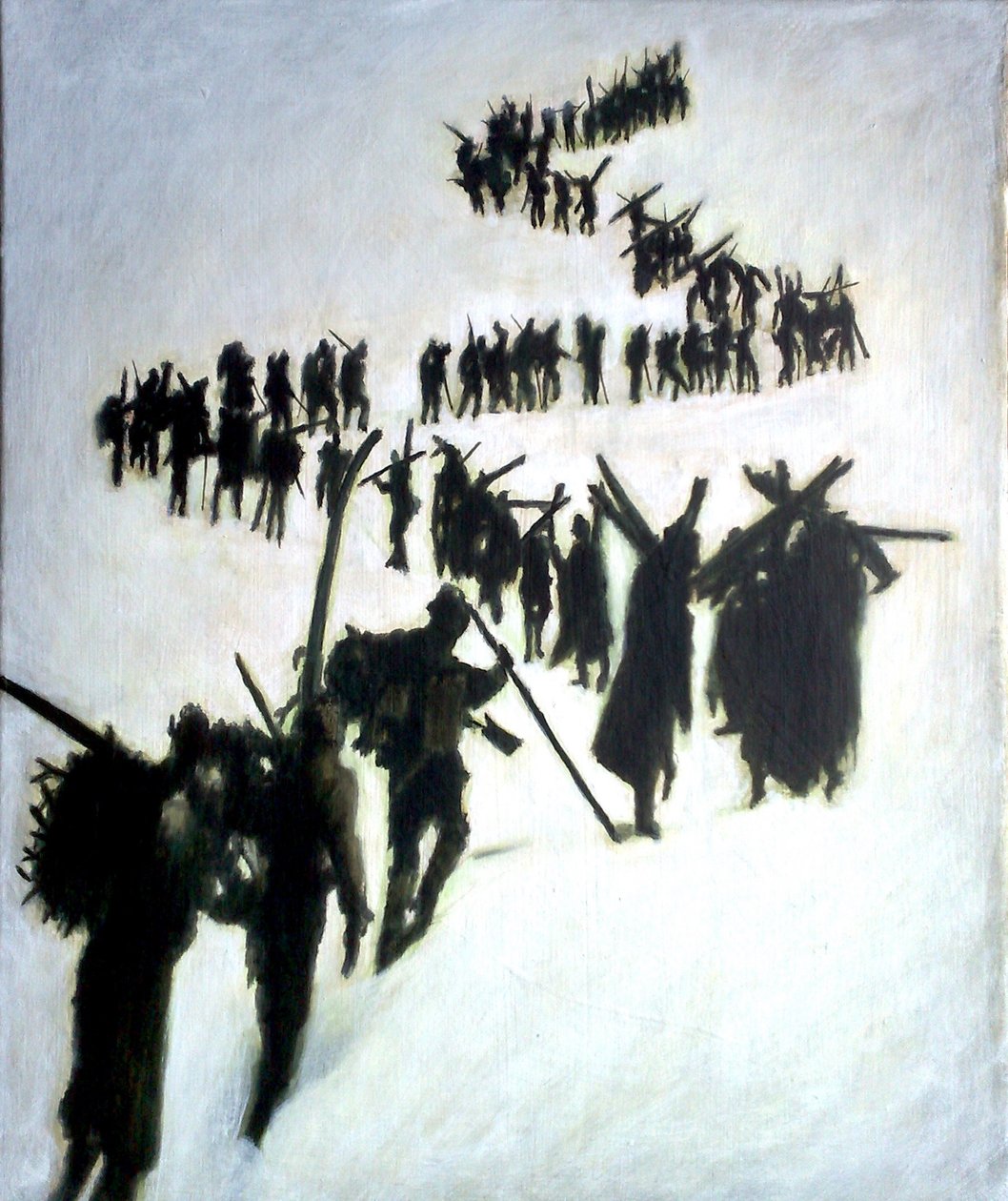 Soldiers in the Snow c. 1999 (acrílico sobre painel) de Joby Hickey