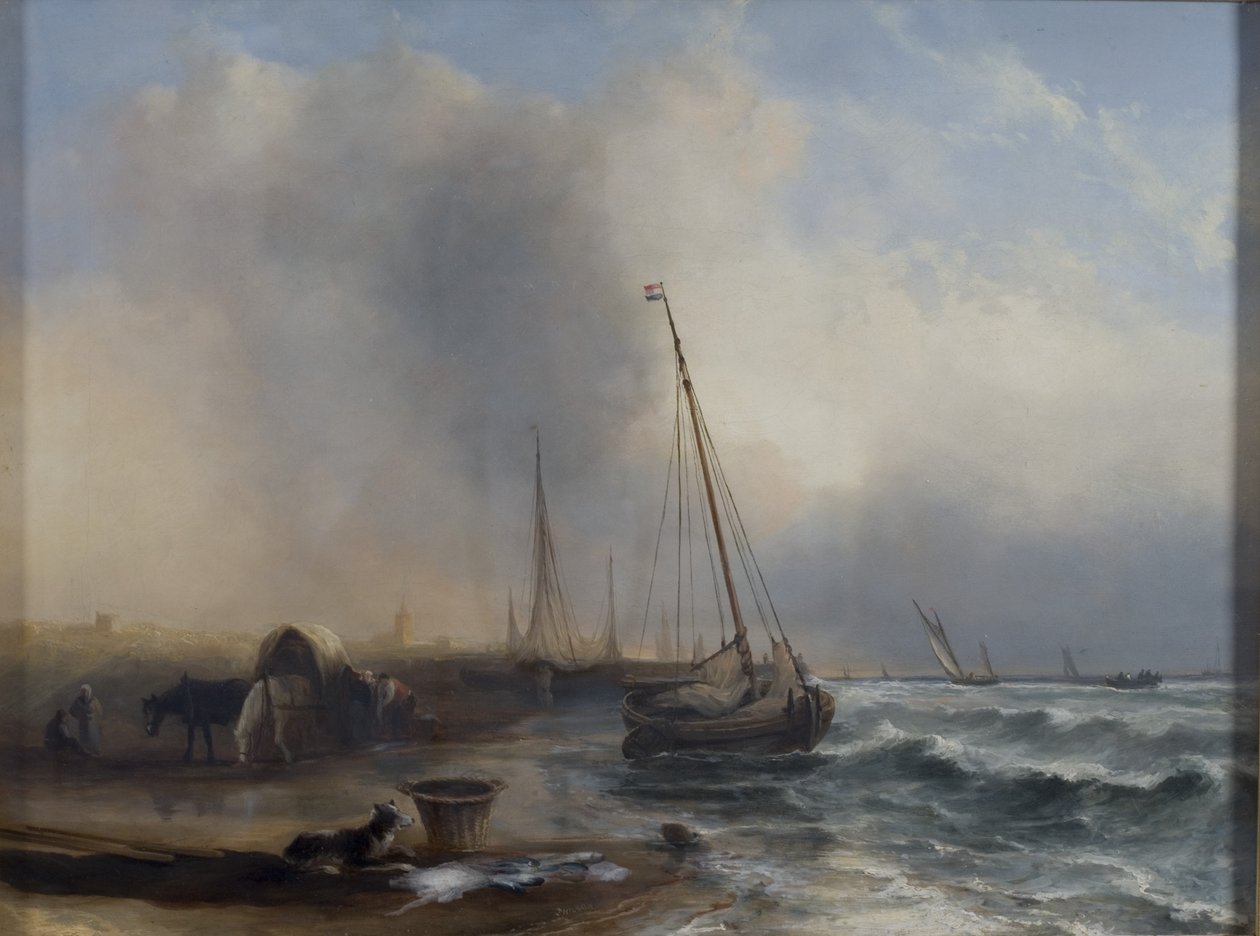 Seascape com barcos e figuras de Jock Wilson
