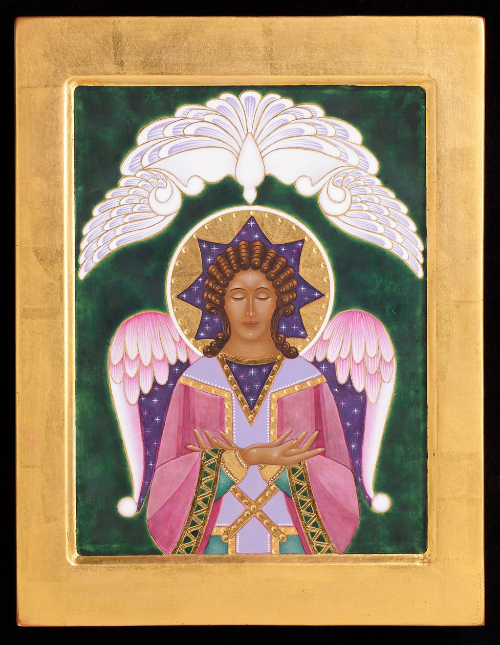 Anjo do Silêncio, 2015 (têmpera de ovo e ouro 24k sobre madeira) de Jodi Simmons