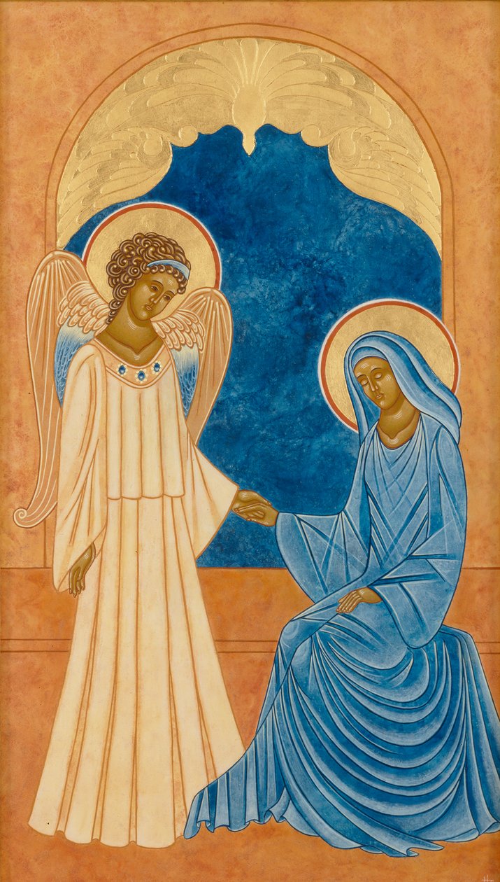 Anunciação, 2005 (têmpera de ovo e ouro de 24k sobre madeira) de Jodi Simmons