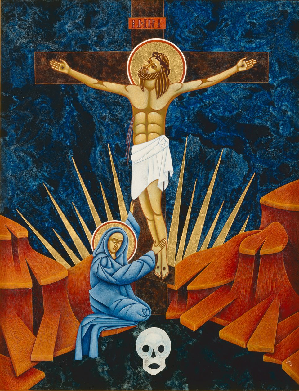 Crucificação, 2005 (têmpera de ovo e ouro de 24k sobre madeira) de Jodi Simmons