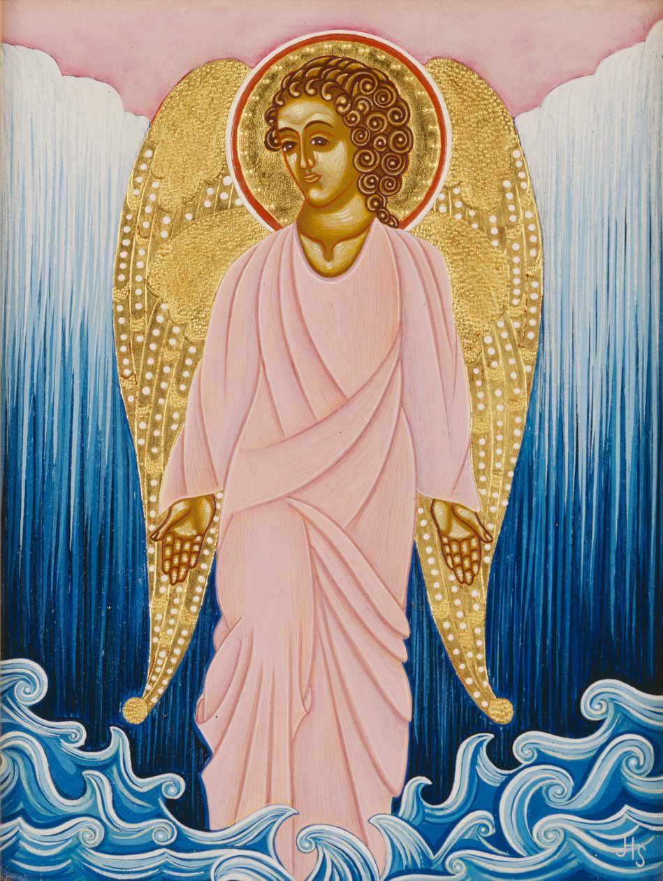 Gabriel, Anjo da Água, 2004 (têmpera de ovo e ouro de 24k sobre madeira) de Jodi Simmons
