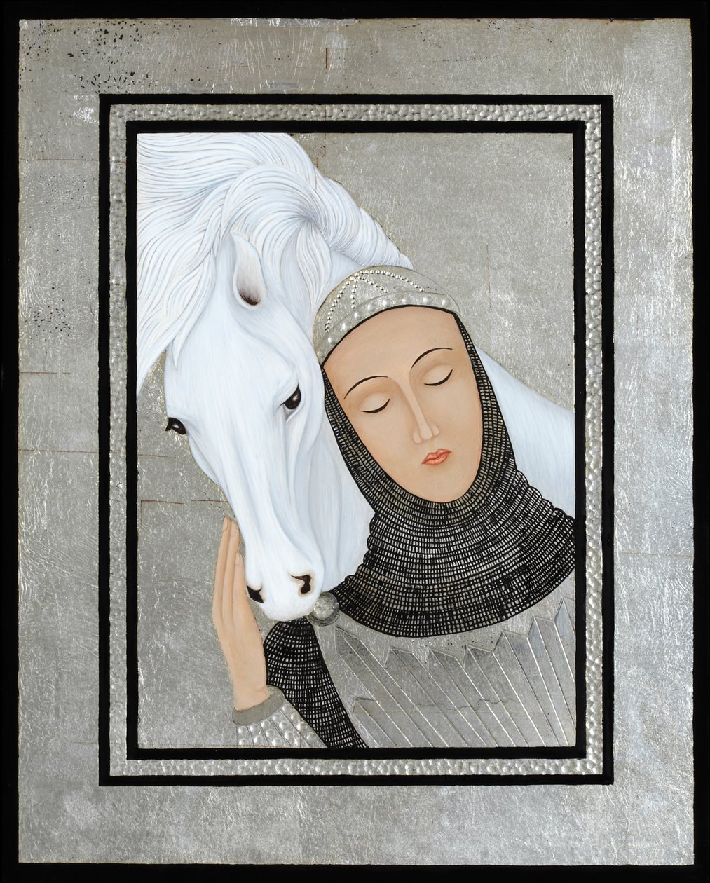 Joan Gathers Strength, 2017 (têmpera de ovo e prata esterlina sobre madeira) de Jodi Simmons