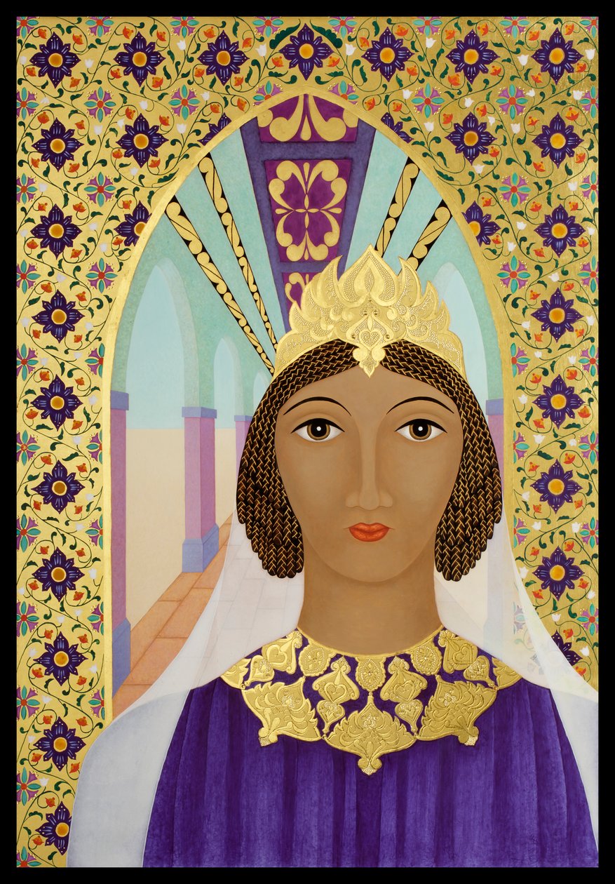 Rainha Esther, 2014 (têmpera de ovo e ouro de 24k sobre madeira) de Jodi Simmons