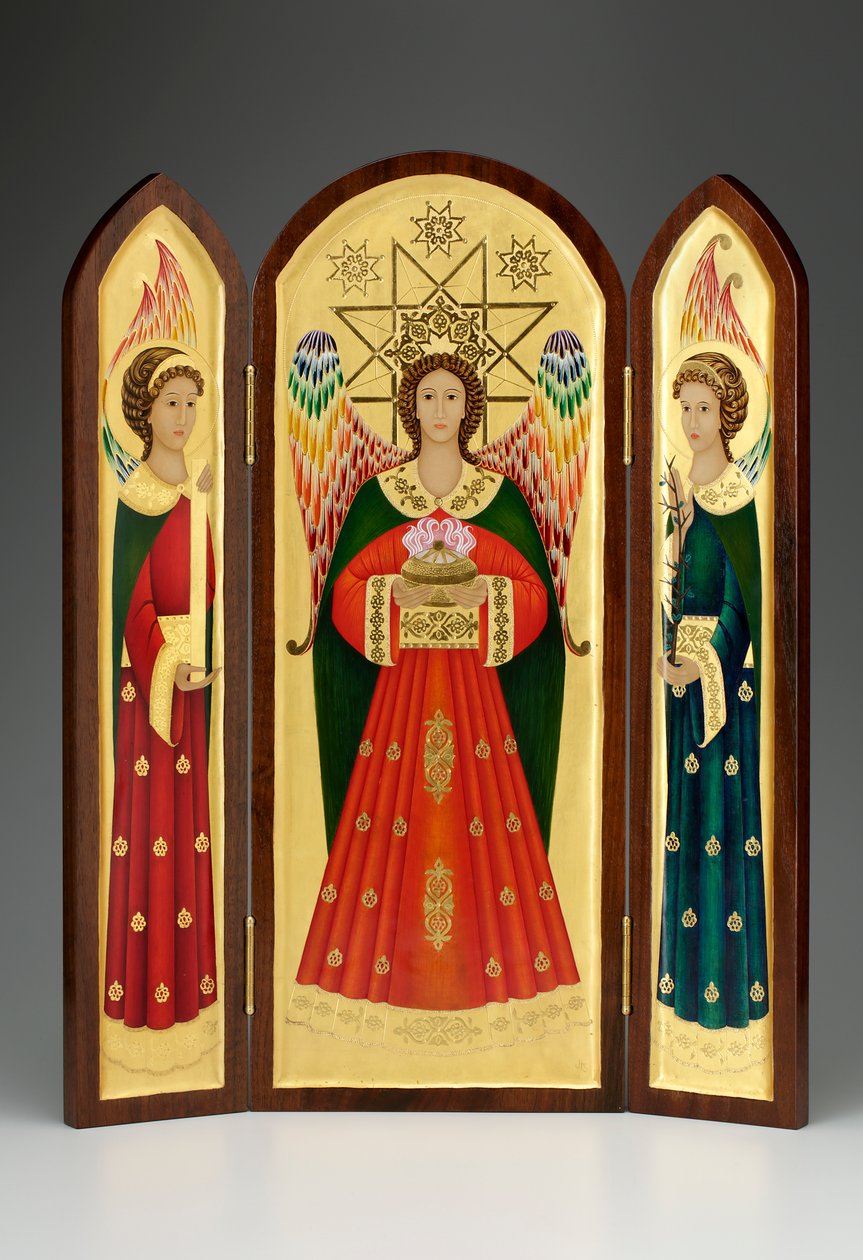 Os presentes, 2013 (têmpera de ovo e ouro de 24 quilates sobre madeira) de Jodi Simmons