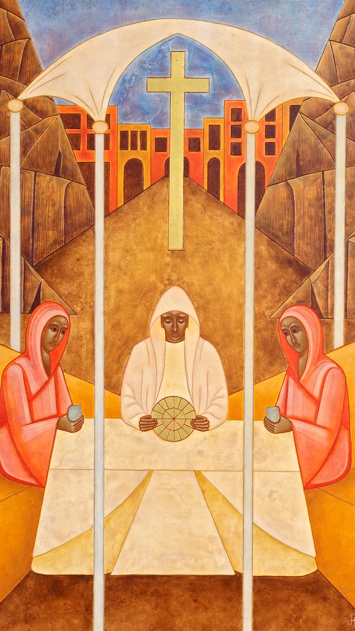 A Ceia de Emaús, 2011 (têmpera de ovo e ouro de 24 quilates sobre madeira) de Jodi Simmons