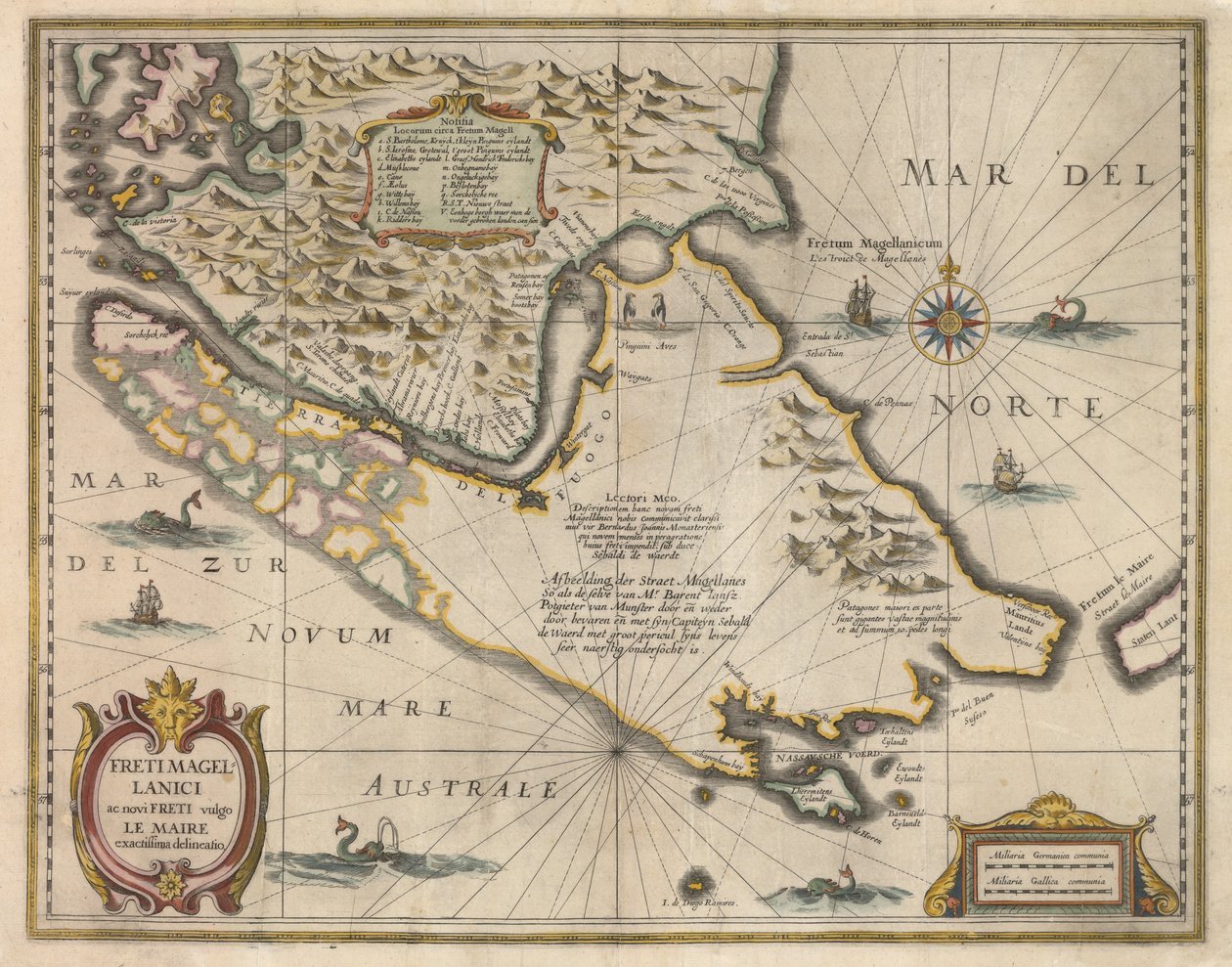 A delimitação das pessoas comuns, contando com o novo e mais exata do Magellane eo Estreito Le Maire, 1630 de Jodocus Hondius
