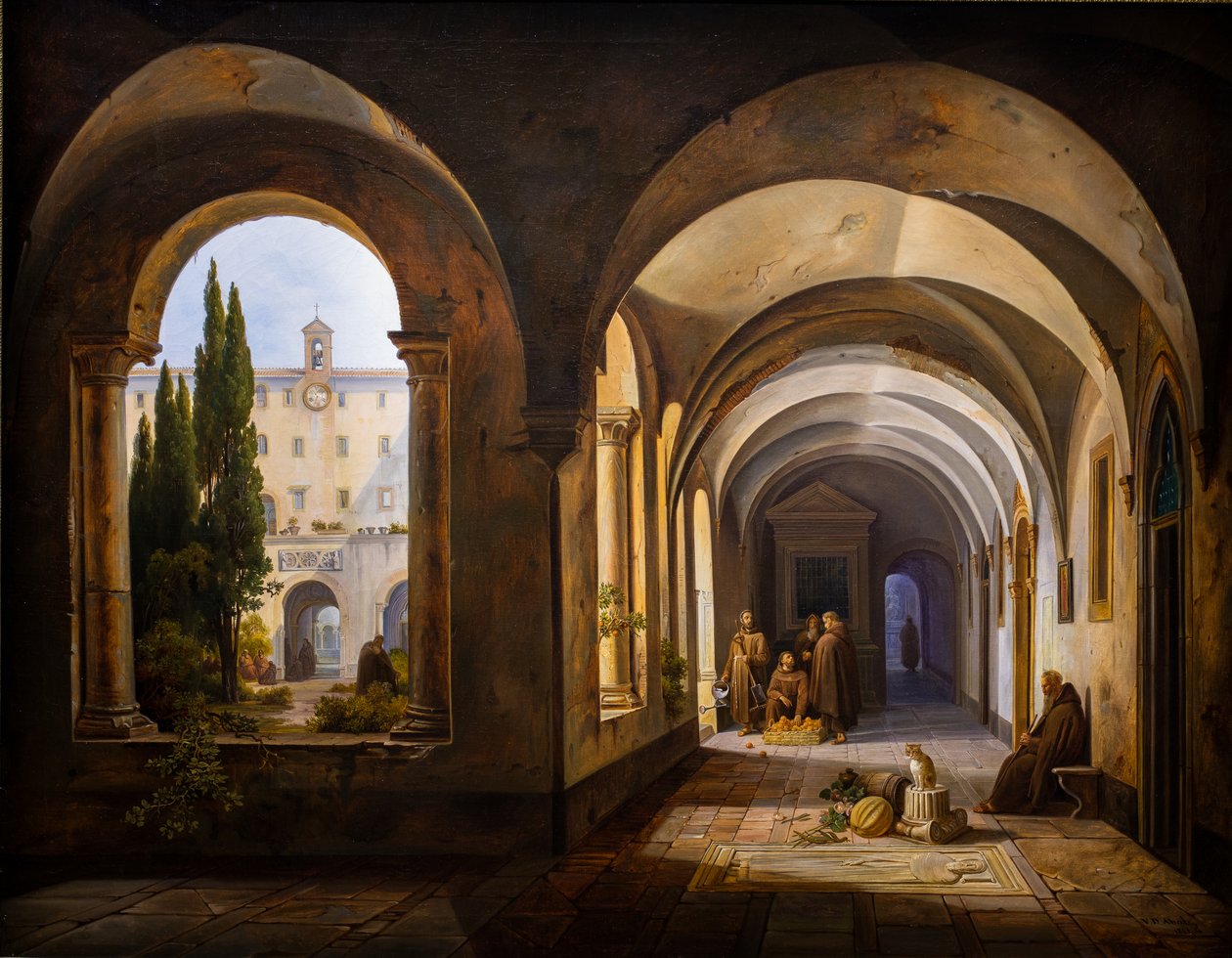 Monges franciscanos no claustro de Santa Maria d