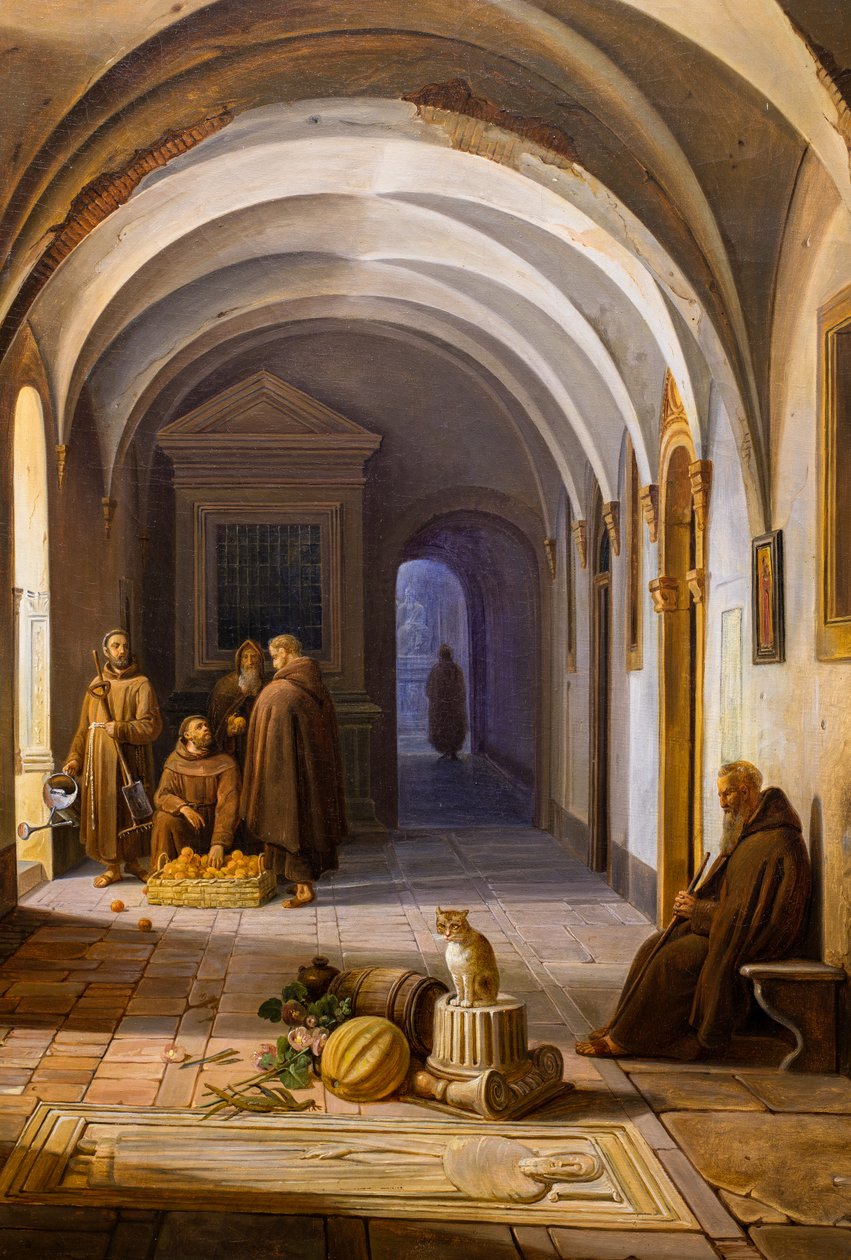 Monges franciscanos no claustro de Santa Maria d
