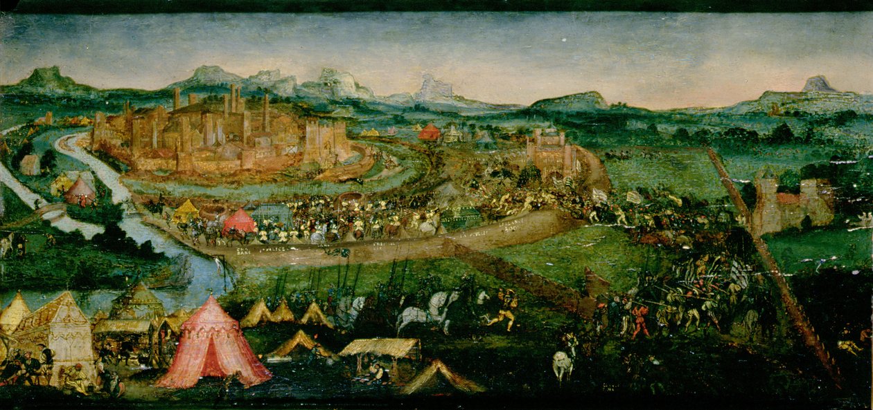 A Batalha de Pavia (tempera no painel) de Joerg the Elder Breu