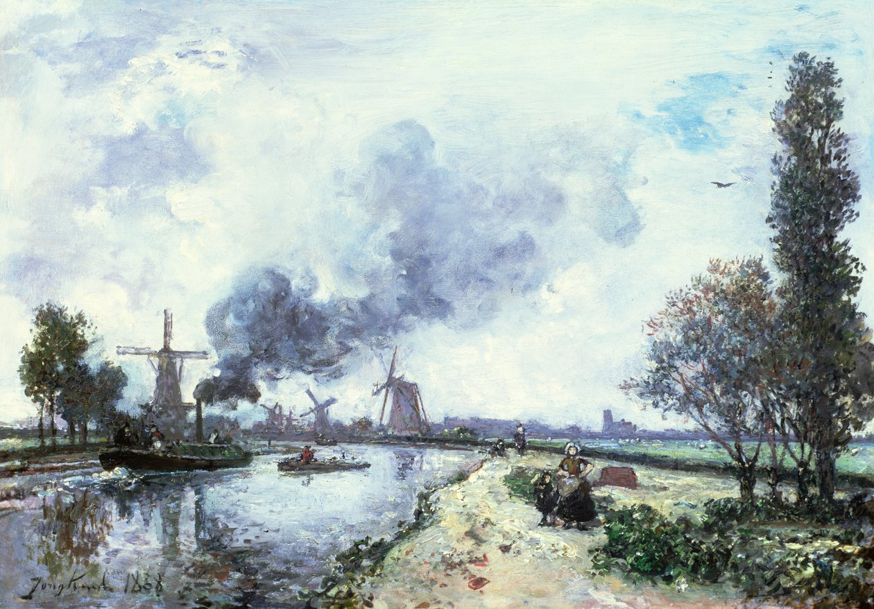 Paisagem holandesa com moinhos de vento, 1868 de Johan Barthold Jongkind
