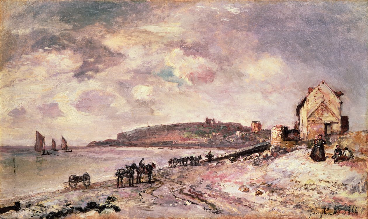 Seascape com pôneis na praia de Johan Barthold Jongkind