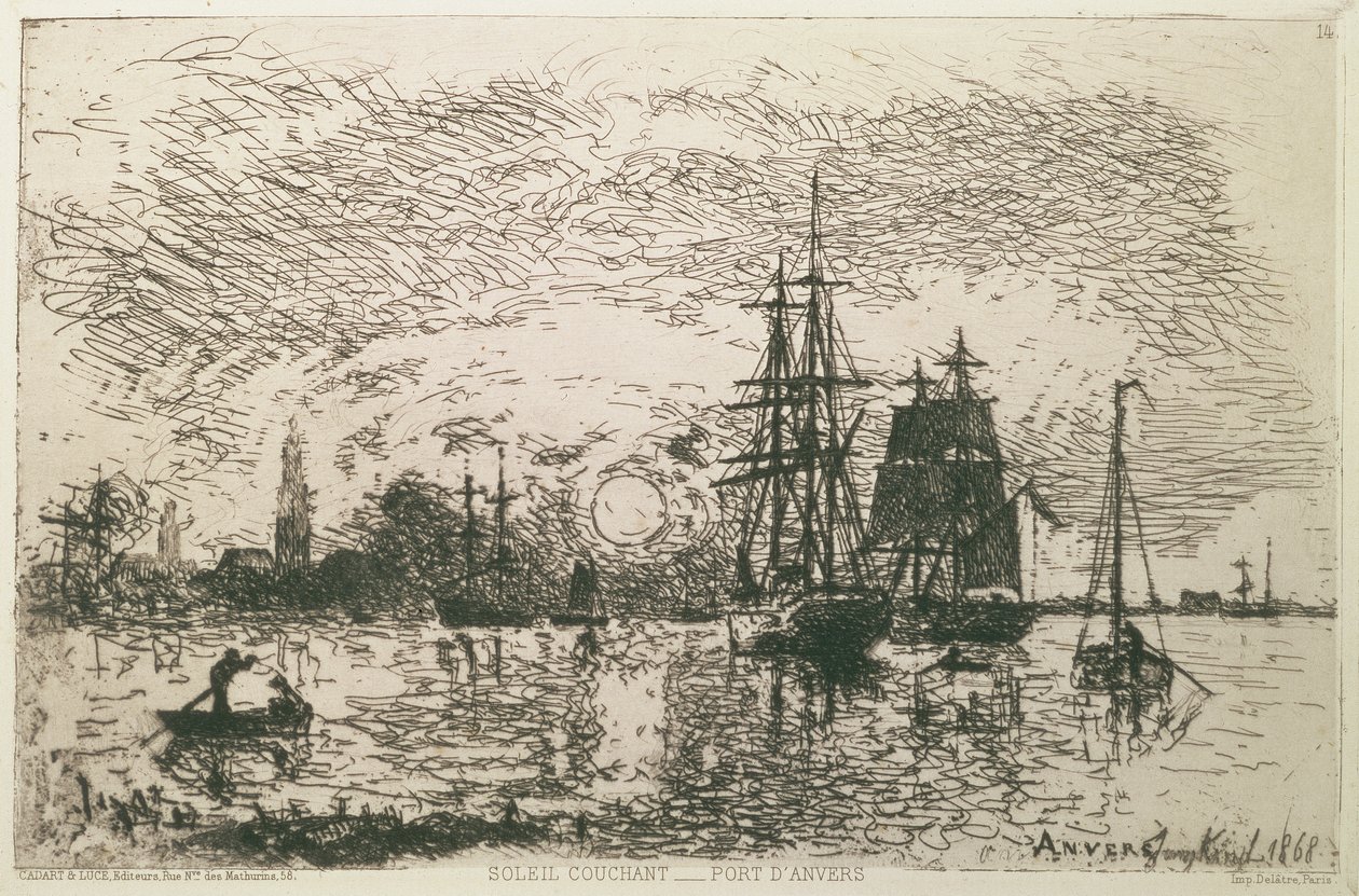 Pôr do sol, o porto de Antuérpia, 1868 de Johan Barthold Jongkind