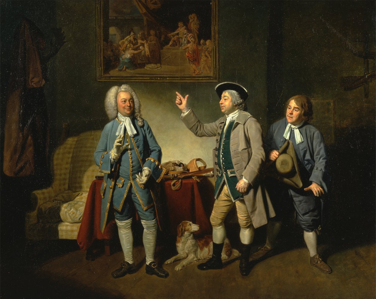Edward Shuter, John Beard e John Dunstall em Isaac Bickertons amor em uma aldeia de Johan Joseph Zoffany