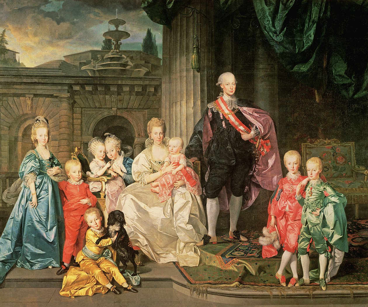 Leopold I, grão-duque da Toscana (1747-1792) (posteriormente Leopoldo II, imperador da Áustria, 1790-92) com sua esposa Maria Ludovica e seus filhos, incluindo Franz (mais tarde imperador Franz II), 1776 45: Leopoldo II de Johan Joseph Zoffany
