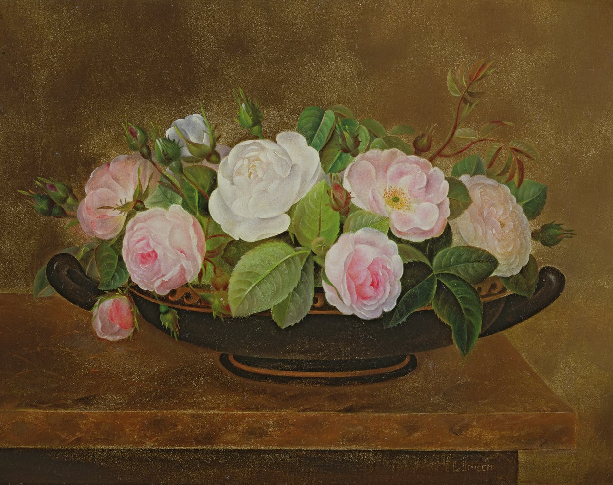 Taça de rosas em uma borda de mármore de Johan Laurents Jensen