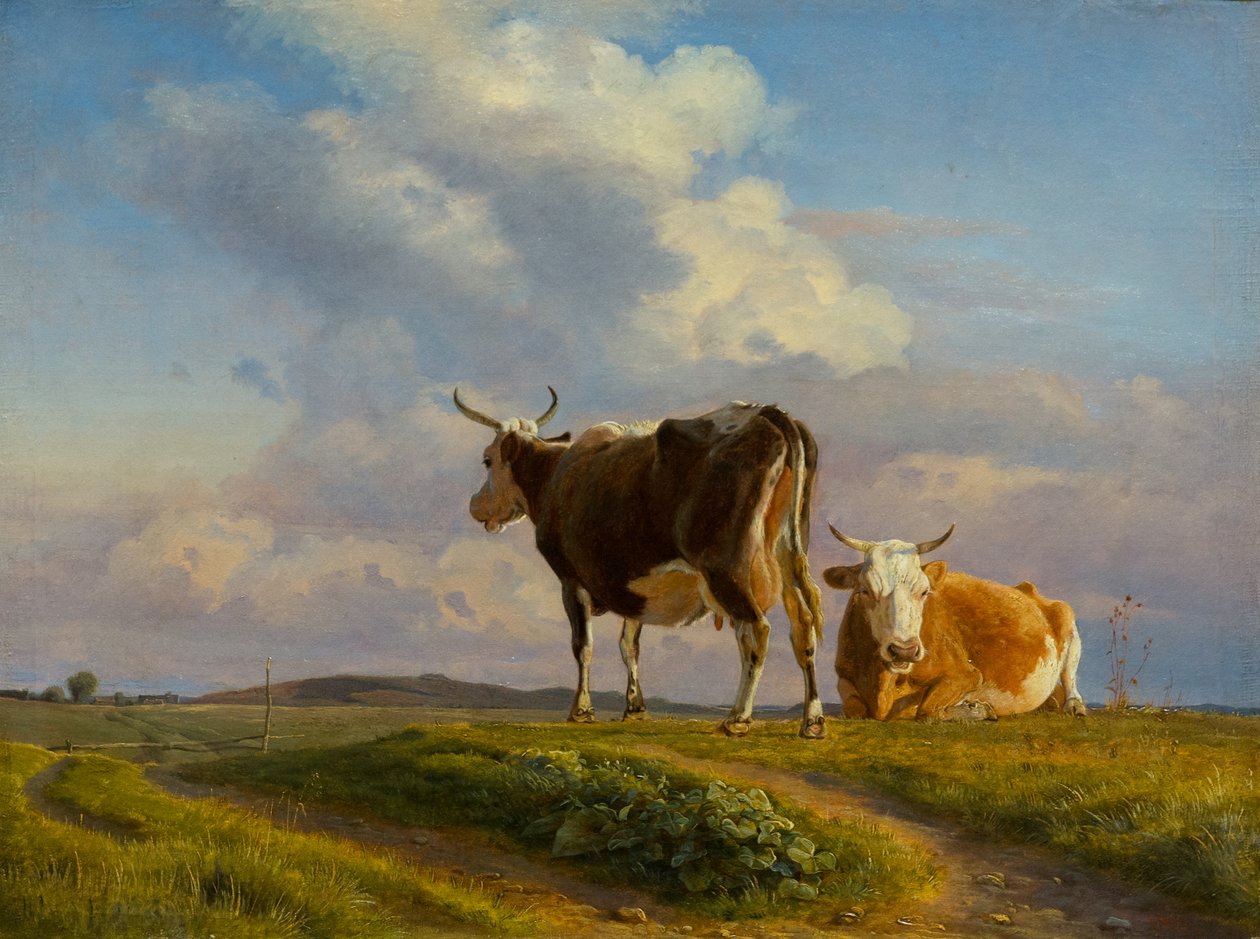 Duas vacas em campo aberto de Johan Thomas Lundbye