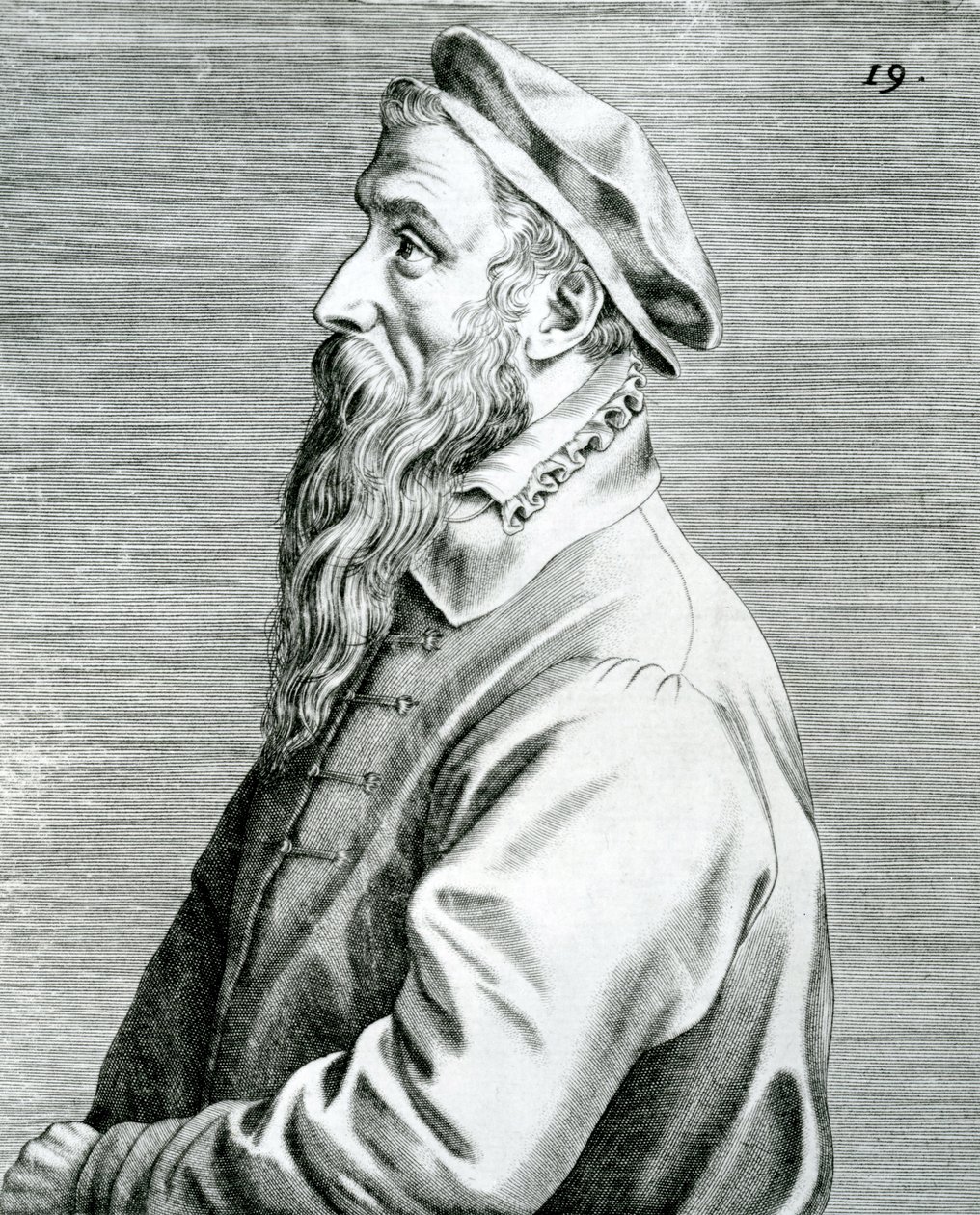 Peter Breughel, prato 19 da série Pictorum aliquot celebrium Germanaie inferioris efígies (Retratos de alguns artistas célebres dos Países Baixos), 1595 (gravura und letterpress) de Johan Wierix