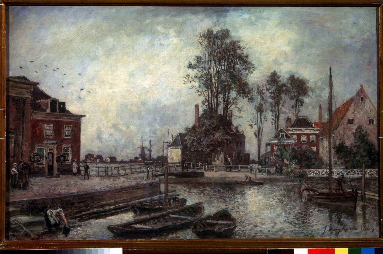 Cais do canal (um aterro do canal). Pintura de Johan Barthold Jongkind (1819-1891) de Johan Barthold Jongkind