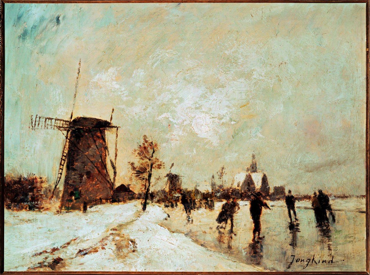 Patinagem na Holanda (pintura sobre tela) de Johan-Barthold Jongkind