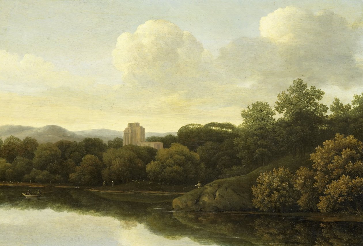 Paisagem arborizada com rio de Johan (1620-1660) Lagoor