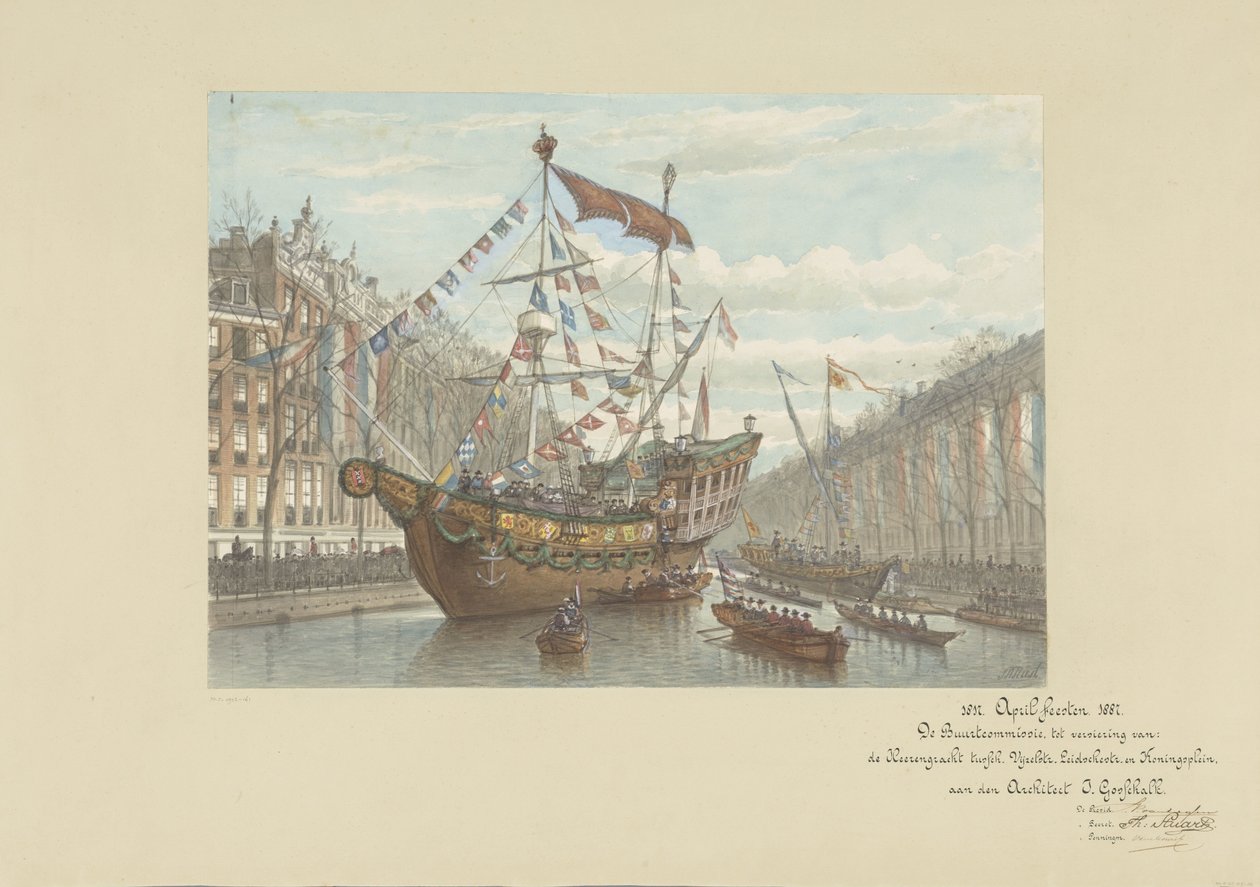 Decorações na Herengracht por ocasião das celebrações de Abril de 1887 de Johan Adolph Rust