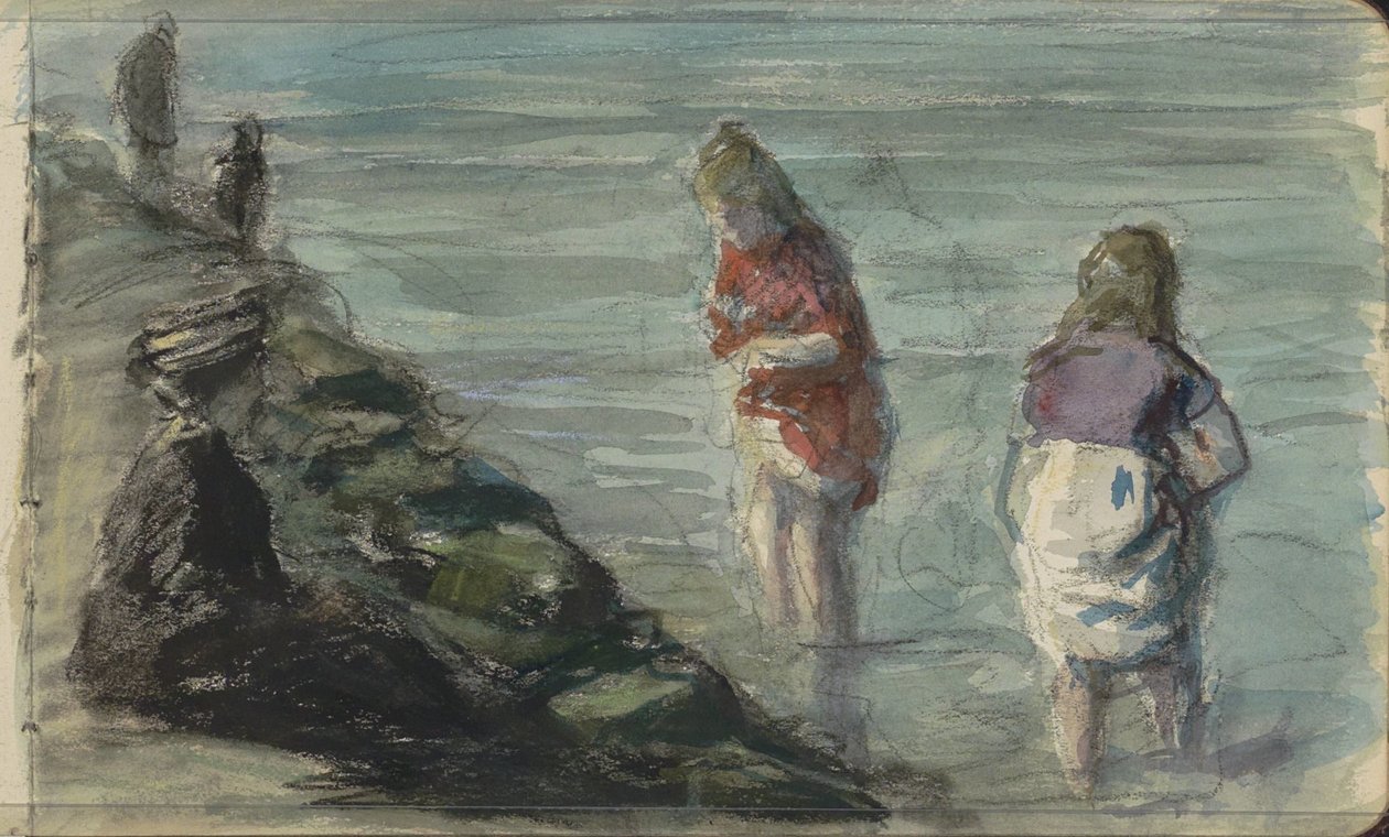 Mulher com dois filhos ao longo da orla de Johan Antonie de Jonge
