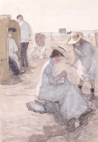 Cena de praia em Scheveningen (aguarela) de Johan Antonio de Jonge