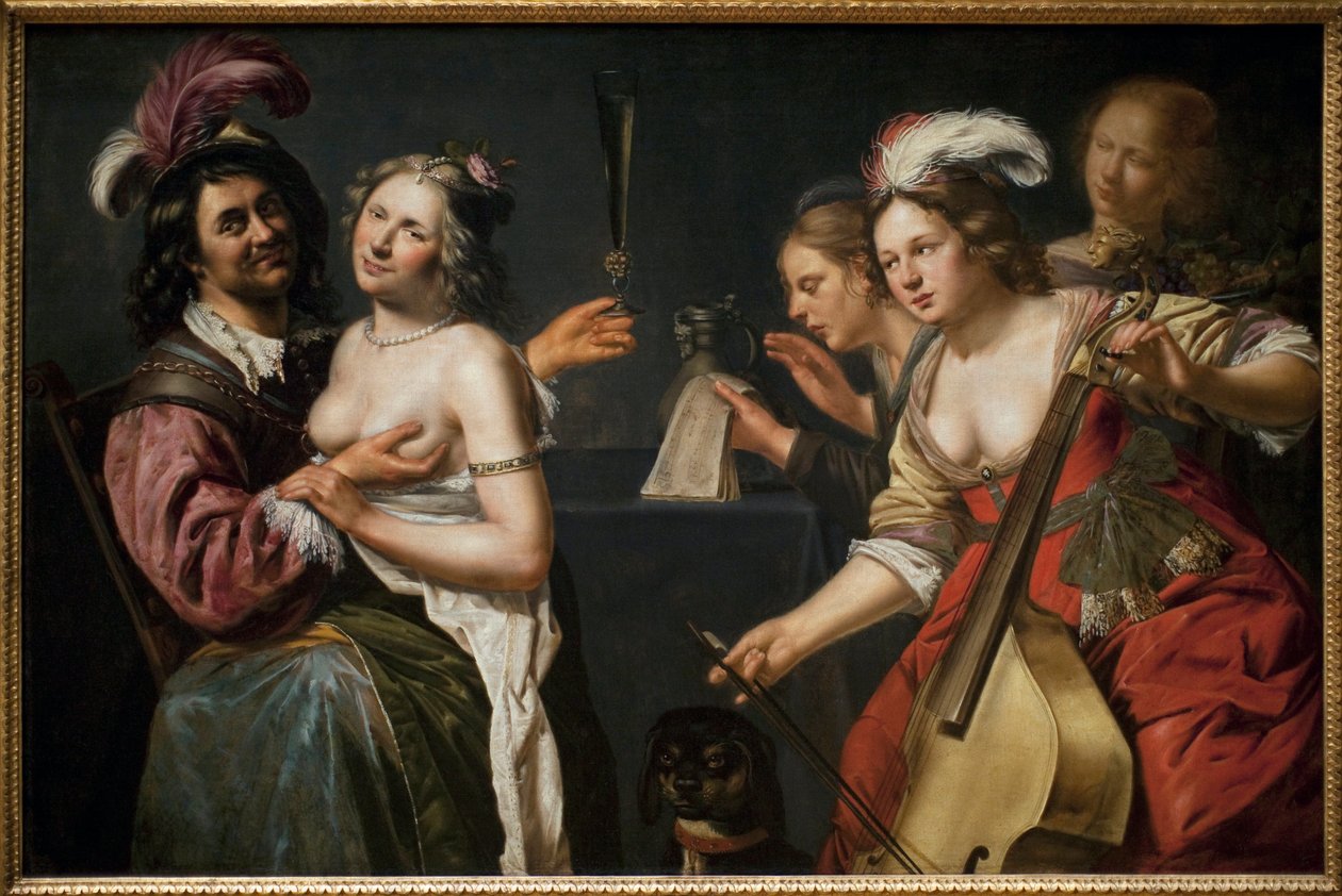O filho pródigo ou "alegoria dos cinco sentidos". Pintura de Johannes Baeck (ca. 1600-1654), óleo sobre tela de Johan Baeck