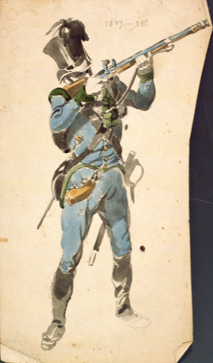 Um fuzileiro dos Jaegers austríacos, o Prestige Corp de uma Elite Nacional, 1835 (aquarela) de Johan Baptiste Heinefetter