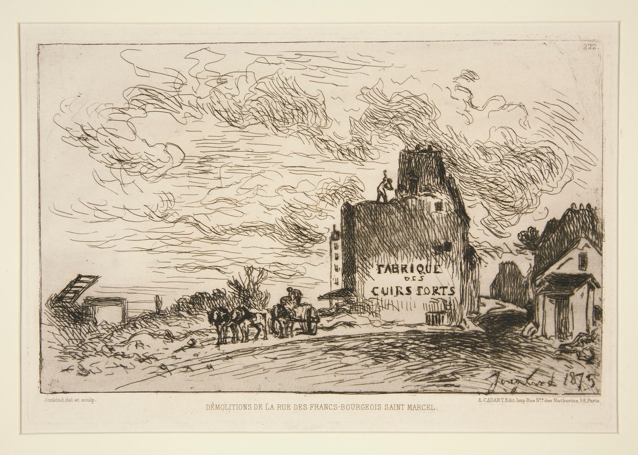 Demolitions de la Rue des Francs-Bourgeois Saint-Marcel (Demolição na Rue des Francs-Bourgeois Saint-Marcel) de Johan Barthold Jongkind