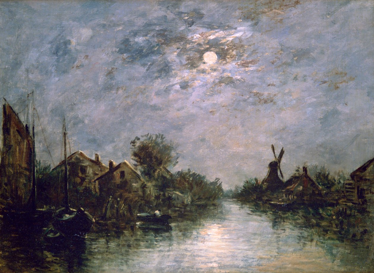 Canal holandês ao luar, c1840-1891 de Johan Barthold Jongkind
