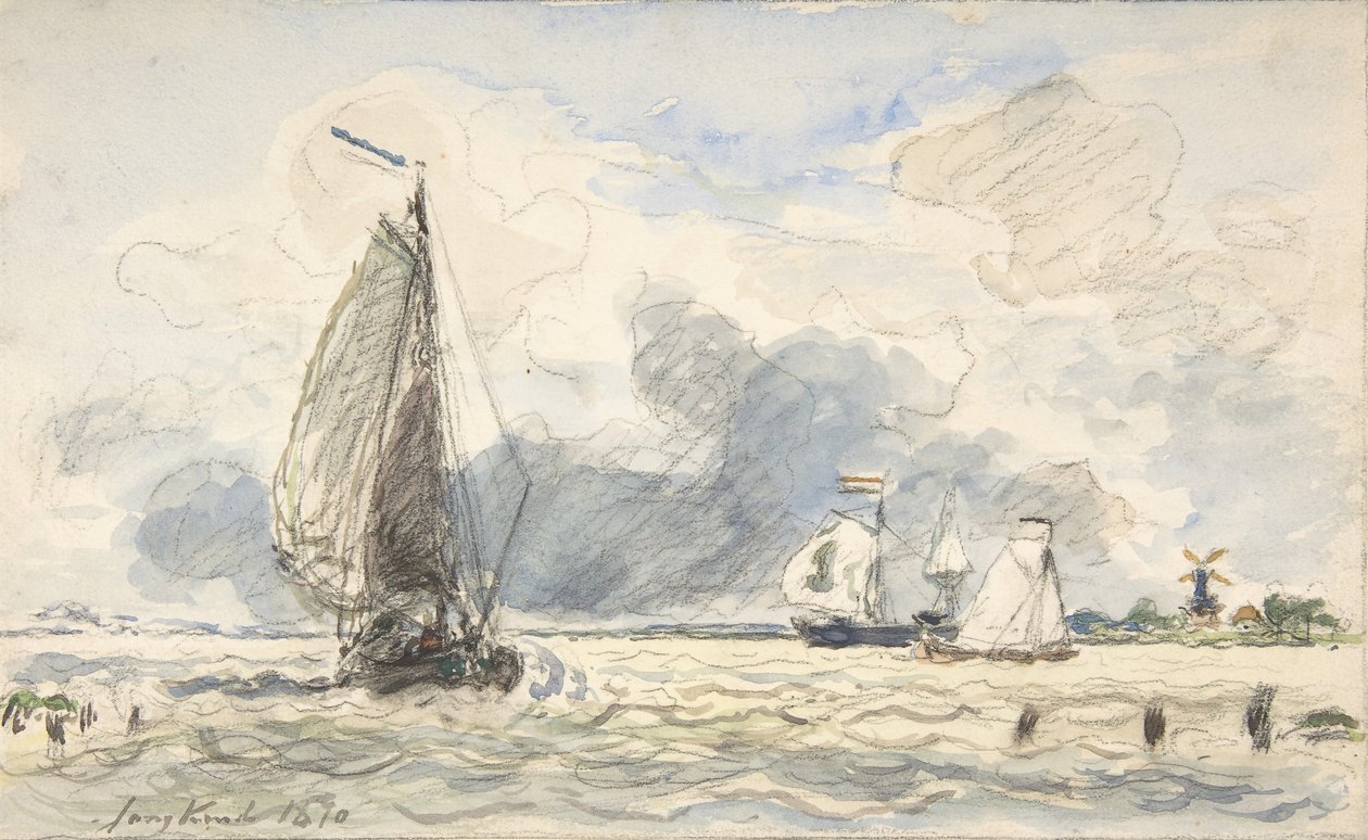 Dutch Fishing Boats, Verso: Sketches of Boats, 1870. de Johan Barthold Jongkind