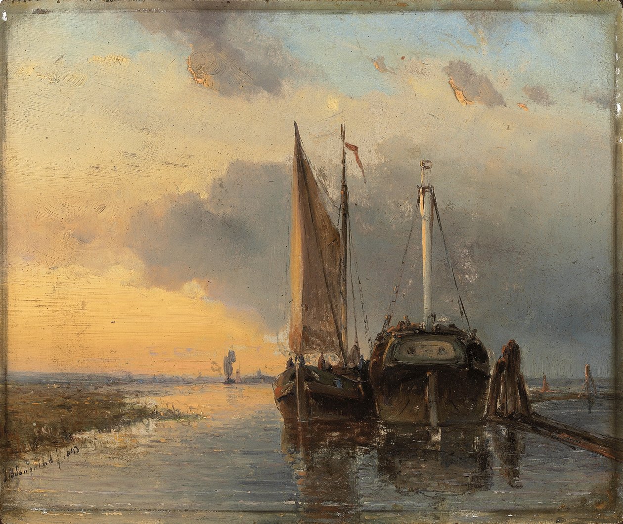 Porto em um rio holandês, 1843 de Johan Barthold Jongkind