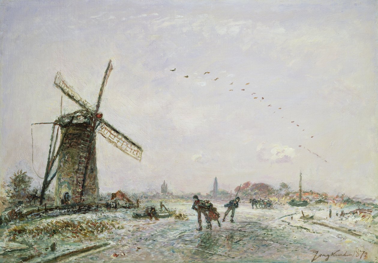 Patinadores de gelo na Holanda, 1872 de Johan Barthold Jongkind