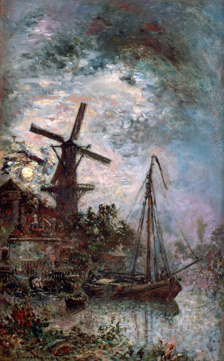 Paisagem com um moinho, 1888 de Johan Barthold Jongkind