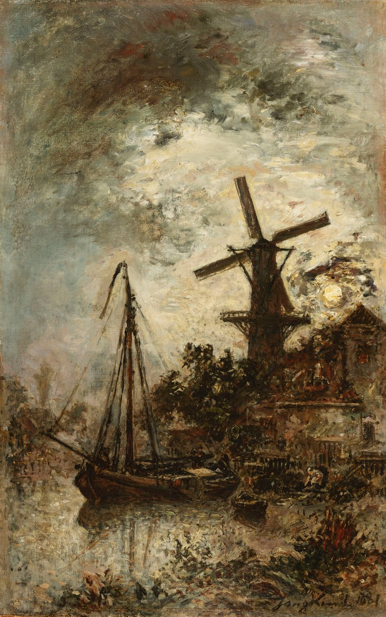 Moinho de vento à beira do Vilet, 1881 de Johan Barthold Jongkind