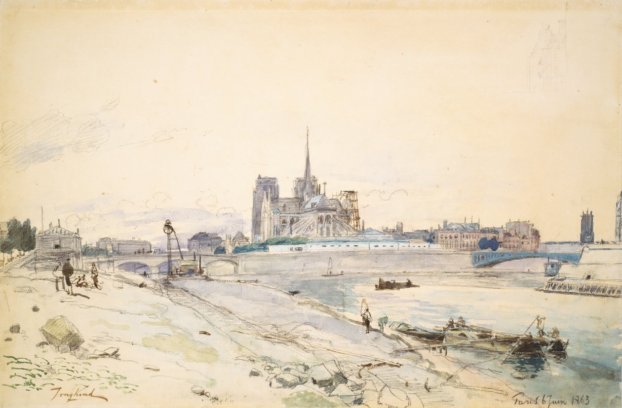 Notre Dame de Paris vista do Quai de la Tournelle de Johan Barthold Jongkind