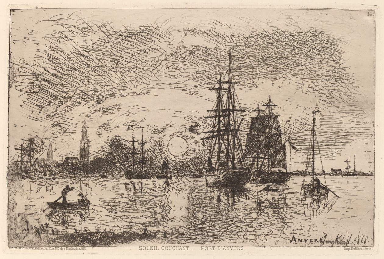 Pôr do sol sobre o porto de Antuérpia de Johan Barthold Jongkind