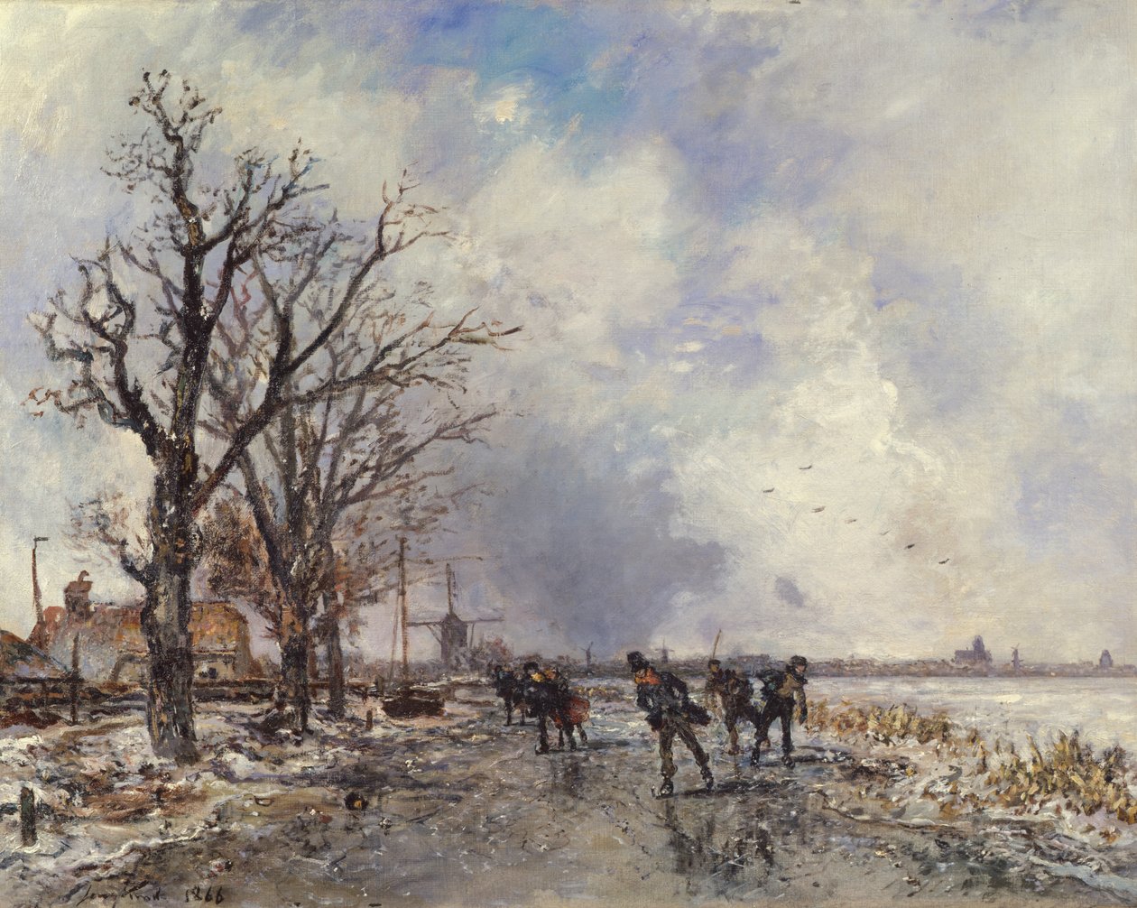 Patinadores no rio Schie, perto de Roterdão, 1866 de Johan Barthold Jongkind
