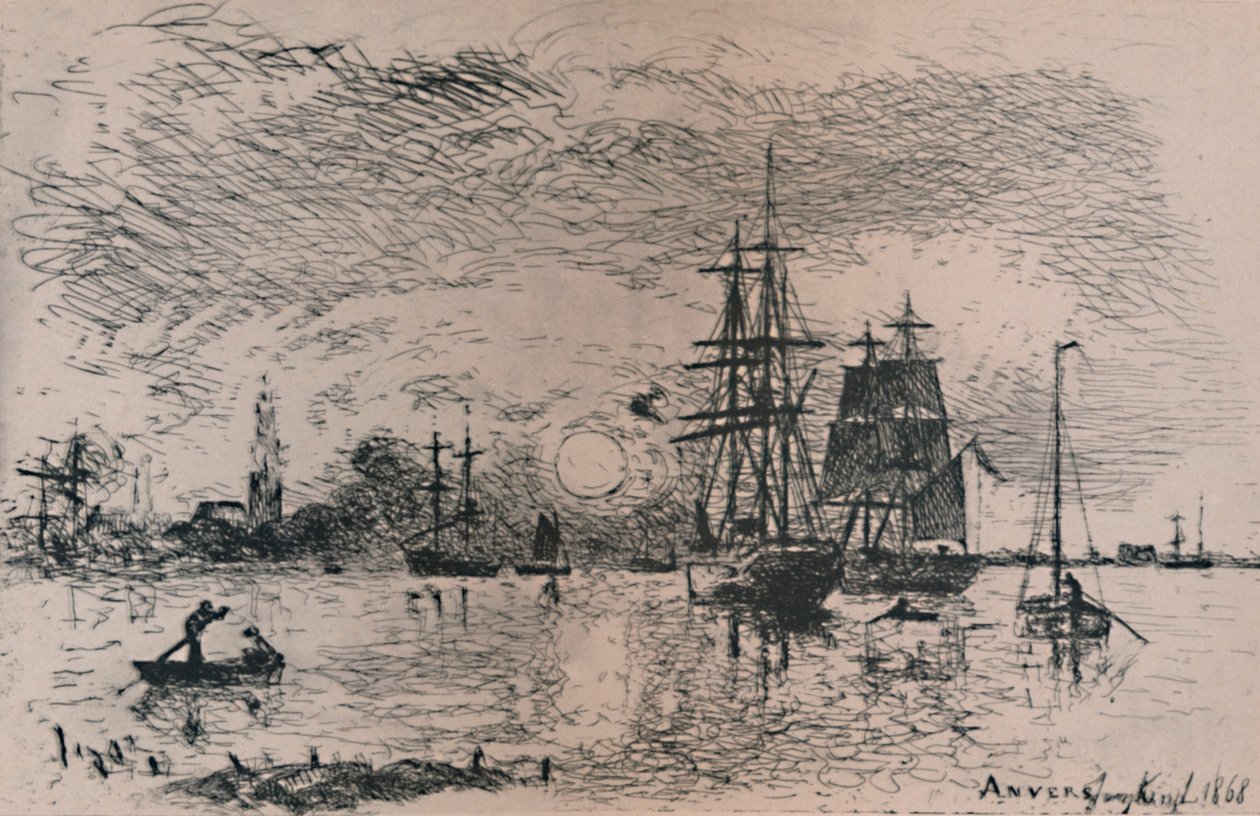 Pôr do sol no porto de Antuérpia, 1868, 1946 de Johan Barthold Jongkind