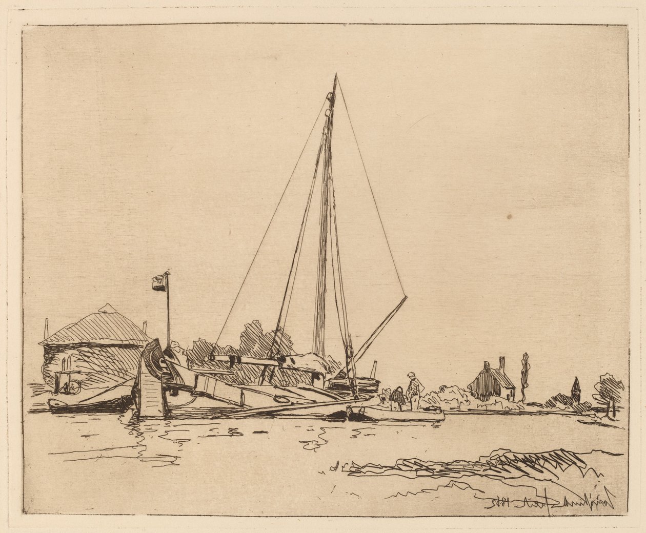 O Barco Ancorado (La Barque Amarree) de Johan Barthold Jongkind