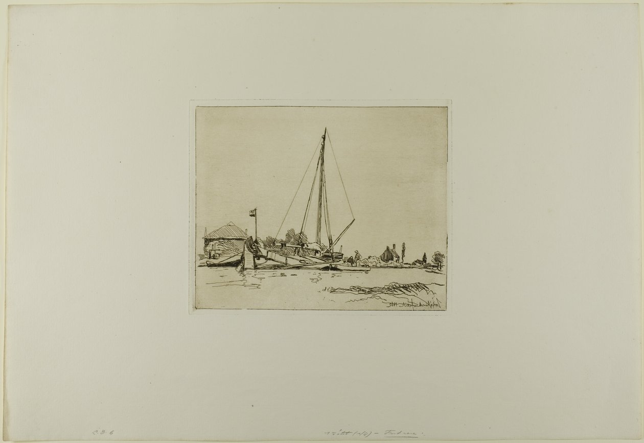 O barco ancorado, de Livro de seis gravuras, vistas da Holanda de Johan Barthold Jongkind